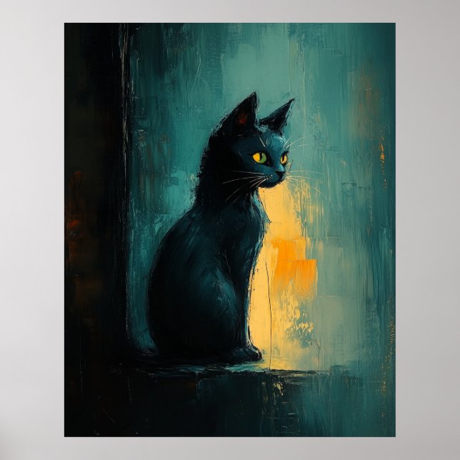 Affiche Yellow-Eyed Feline in Moody Brushwork (Devant)