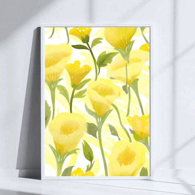 Affiche Yellow Floral Watercolor Painting Flower Art (Créateur téléchargé)