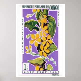 Affiche Yellow Flower Bunch - Vintage Congo Art - Postage