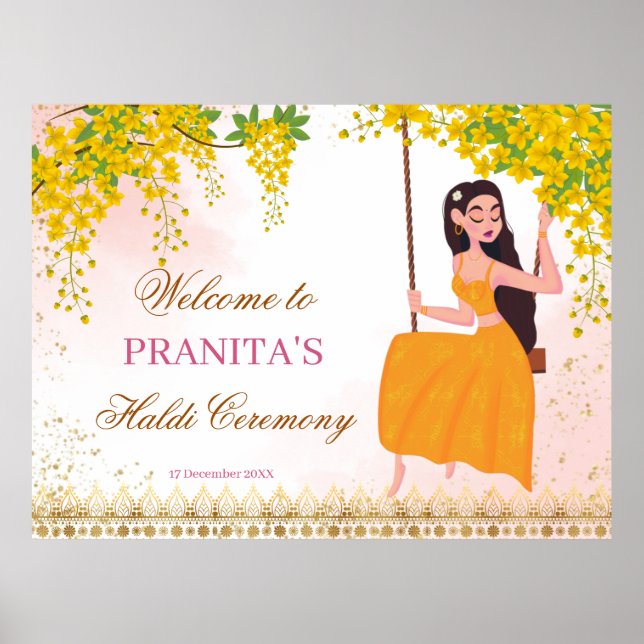 Affiche Yellow flowers girl's haldi welcome sign (Devant)