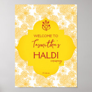 Affiche Yellow flowers girl's haldi welcome sign
