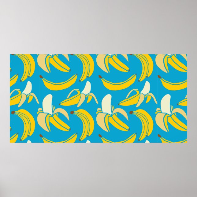 Affiche yellow fresh fruit tropical banana seamless patter (Devant)