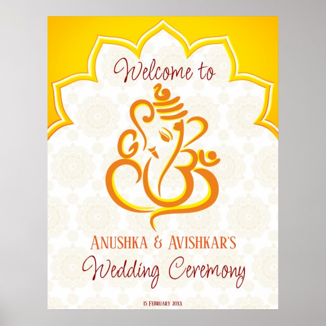 Affiche Yellow Ganesha with mandala background  Hindu (Devant)