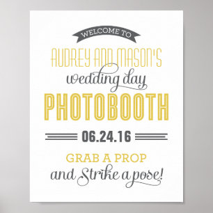 Affiche Yellow Gray Custom Wedding Photo Booth Sign
