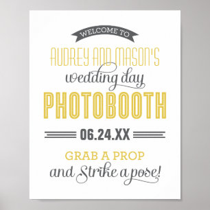Affiche Yellow Gray Custom Wedding Photo Booth Sign