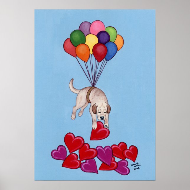 Affiche Yellow Labrador Collecting Hearts (love) Artwork P (Devant)