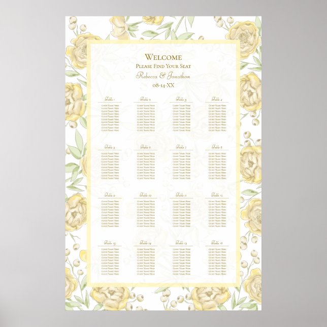 Affiche Yellow Rose Wedding Seating Chart (Devant)