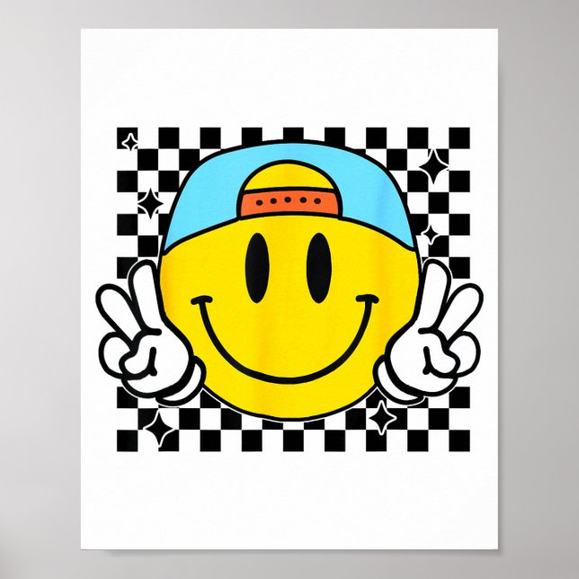 Affiche Yellow Smile Face Cute Checkered Peace Smiling Hap (Devant)