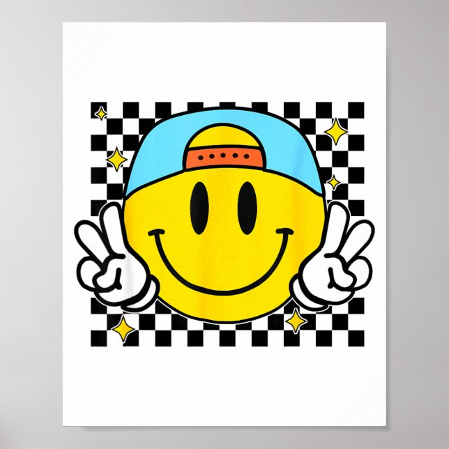 Affiche Yellow Smile Face Cute Checkered Peace Smiling Hap (Devant)