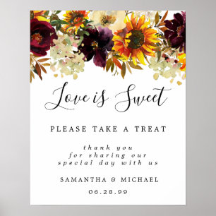 Affiche Yellow Sunflowers Love is Sweet Dessert Bar Sign