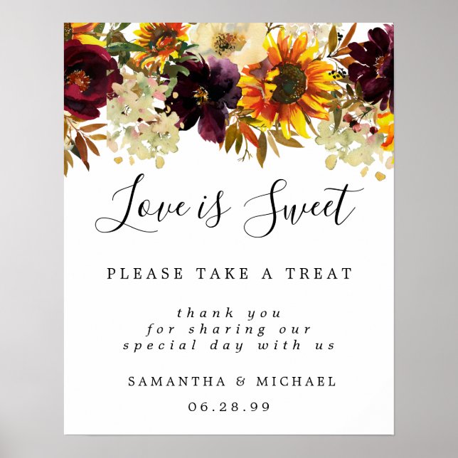 Affiche Yellow Sunflowers Love is Sweet Dessert Bar Sign (Devant)