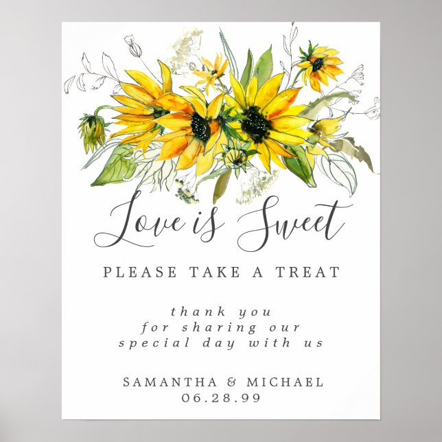 Affiche Yellow Sunflowers Love is Sweet Dessert Bar Sign (Devant)