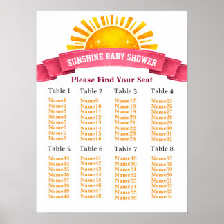Affiche Yellow Sunshine Seating Chart For Baby Girl Shower