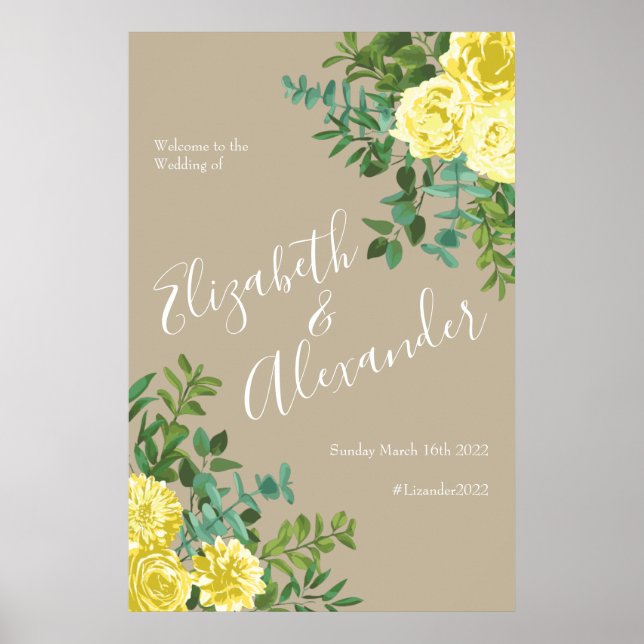 Affiche Yellow Vintage Rose Elegant Wedding (Devant)