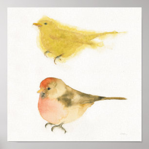 Affiche Yellow Watercolor Birds