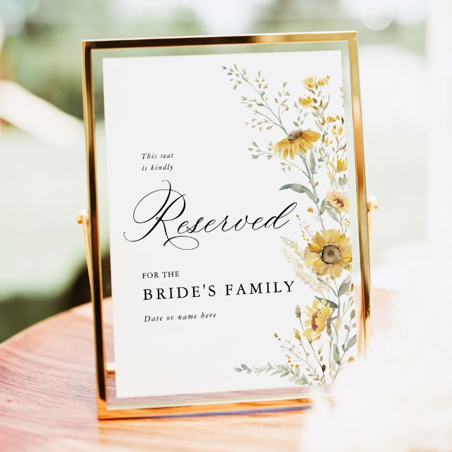 Affiche Yellow Wildflower Sunflower Reserved Seat Sign 5x7 (Yellow wildflower sunflower wedding reserved seating sign yellow floral wedding signage table decor)