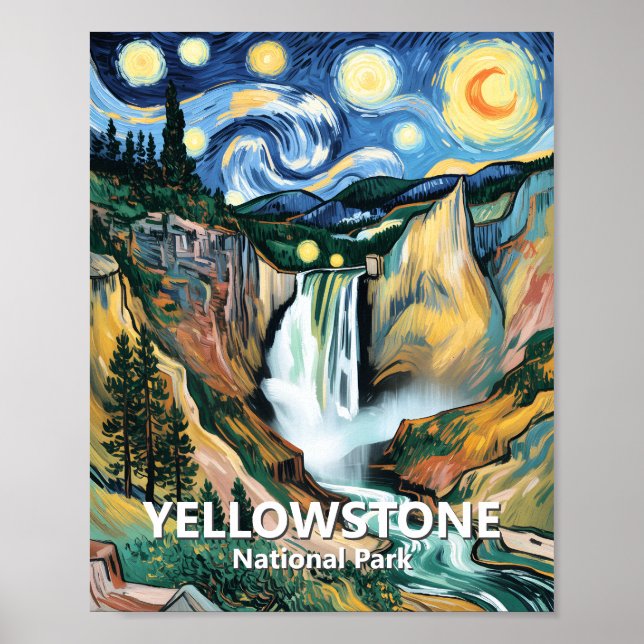 Affiche Yellowstone Lower Falls Van Gogh Starry Night Art (Devant)