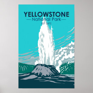 Affiche Yellowstone National Park Castle Geyser Vintage 