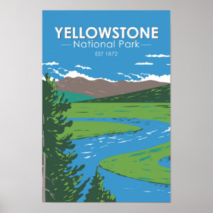 Affiche Yellowstone National Park Hayden Valley Vintage
