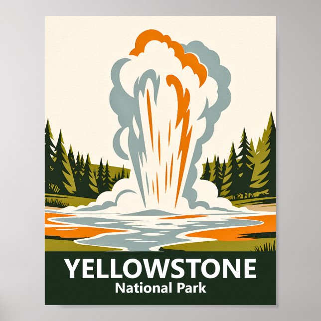 Affiche Yellowstone Old Faithful Vintage WPA Geyser Custom (Devant)