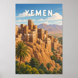 Affiche Yémen Illustration Voyage Art Vintage