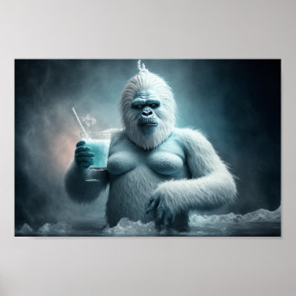 Affiche Yeti boit un cocktail