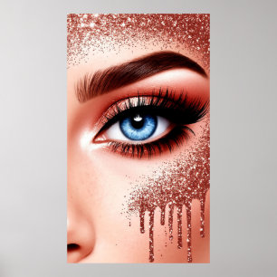 Affiche 💎 Yeux Bleus Rose Gold Glam Maquillage Pour Salon