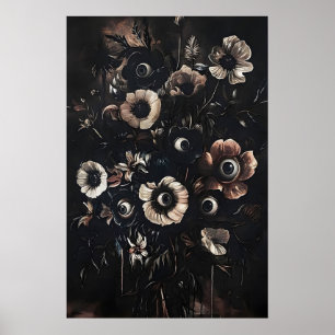 Affiche Yeux dans des fleurs sombres et lunatiques, floral