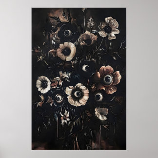 Affiche Yeux dans des fleurs sombres et lunatiques, floral