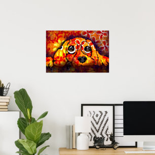 Affiche Yeux de chien chiot Whimsical Abstrait Floral Oran