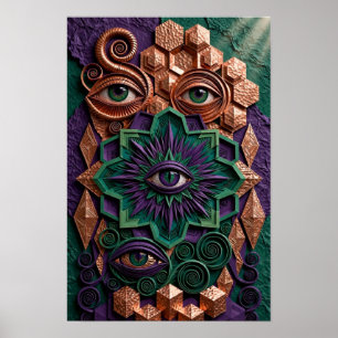 Affiche Yeux de l'Oracle Mystique Relief - Émeraude Violet