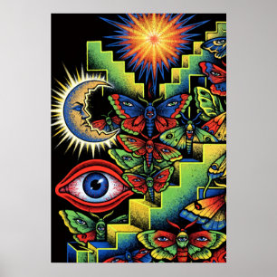 Affiche Yeux de papillons de nuit psychédéliques soleil lu
