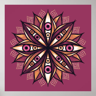 Affiche Yeux déplaisants Psychédélique Fleur Trippée rose
