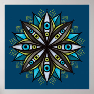 Affiche Yeux Étranges Avec Double Fleur Iris Mandala