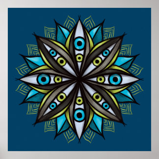 Affiche Yeux Étranges Avec Double Fleur Iris Mandala