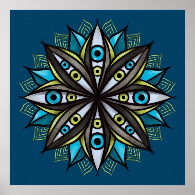 Affiche Yeux Étranges Avec Double Fleur Iris Mandala (Devant)