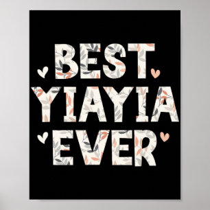 Affiche Yiayia Jamais Floral Famille Amour Coeurs Yia-yia