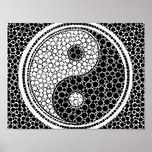 Affiche Yin et Yang Dot Art noir et blanc (Devant)