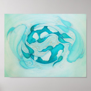 Affiche Yin et Yang Koi Carp Aqua Blue Art Imprimer