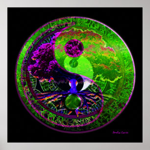 Affiche Yin Yang Arbre de vie en violet et vert