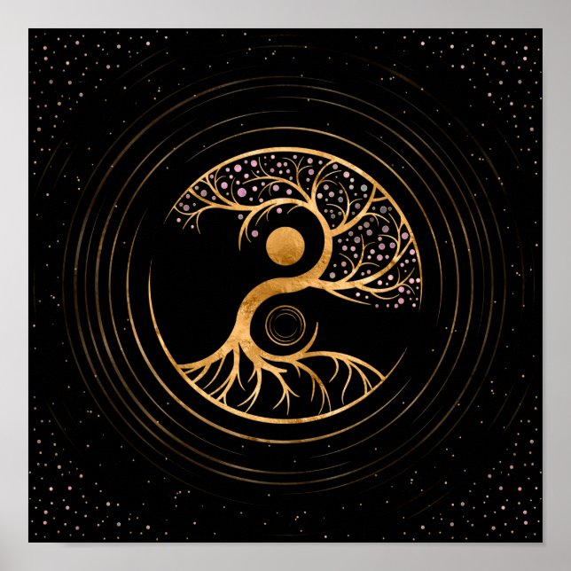 Affiche Yin Yang Arbre de vie - Fluorite et or (Devant)