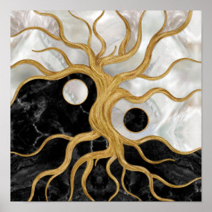 Affiche Yin Yang Arbre de vie - Marbres et or