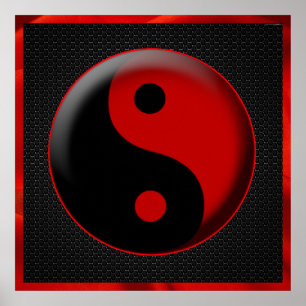 AFFICHE YIN YANG BLACK RED 3D