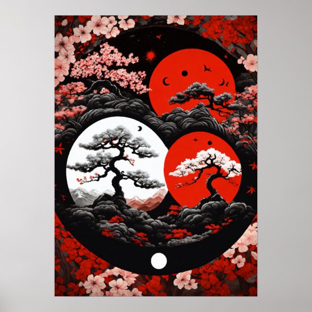 Affiche "Yin & Yang Canopy : Logo d'encre de forêt japonai (Devant)