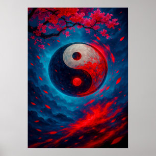 Affiche Yin Yang cosmique avec Imaginaire de fleurs de cer