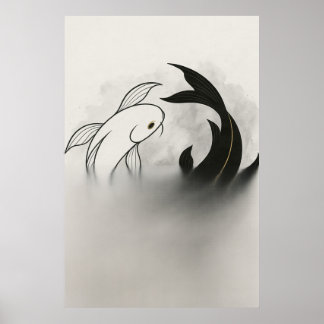 Affiche Yin Yang Koi Fish – Minimal Black & White