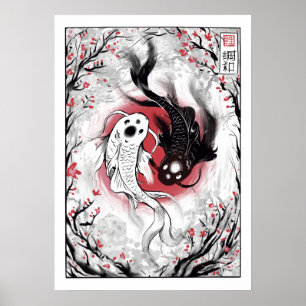 Affiche Yin yang koi pêche l'affiche japonaise