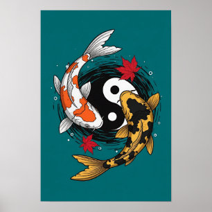 Affiche Yin Yang Koi Poisson - Japonais