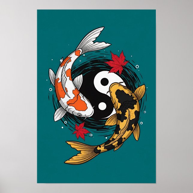 Affiche Yin Yang Koi Poisson - Japonais (Devant)
