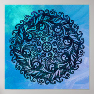 Affiche Yin Yang Mandala Nature Florale Fleur Mandalas